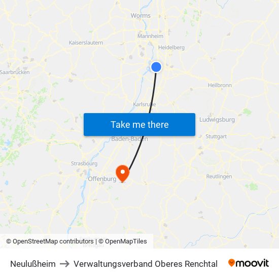 Neulußheim to Verwaltungsverband Oberes Renchtal map