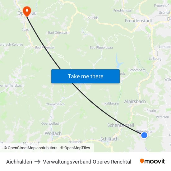 Aichhalden to Verwaltungsverband Oberes Renchtal map