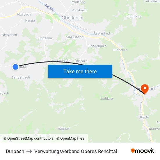 Durbach to Verwaltungsverband Oberes Renchtal map