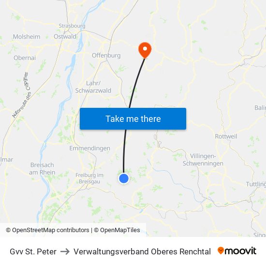 Gvv St. Peter to Verwaltungsverband Oberes Renchtal map