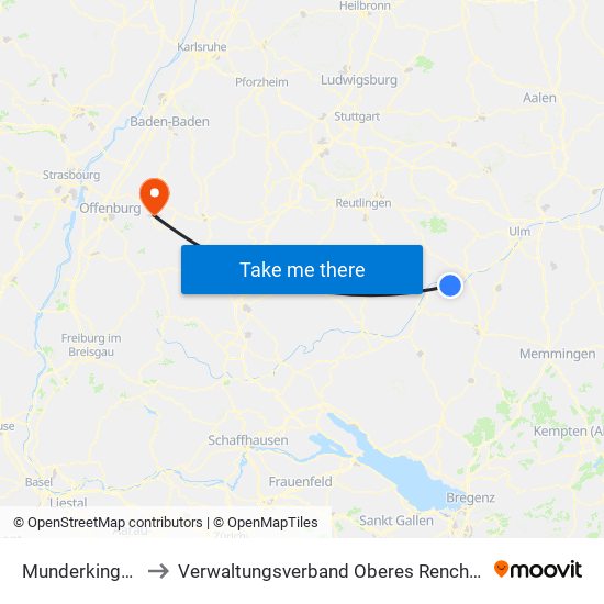 Munderkingen to Verwaltungsverband Oberes Renchtal map