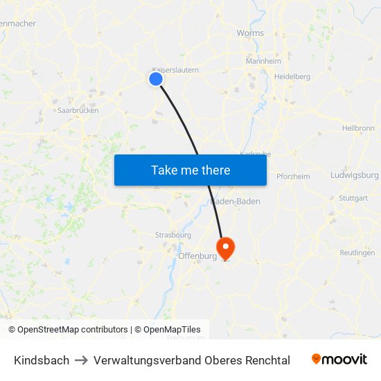 Kindsbach to Verwaltungsverband Oberes Renchtal map