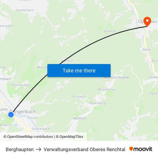 Berghaupten to Verwaltungsverband Oberes Renchtal map