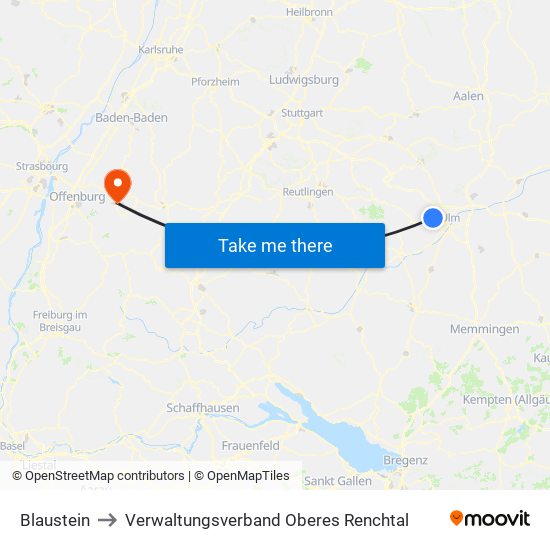 Blaustein to Verwaltungsverband Oberes Renchtal map