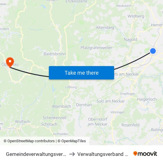 Gemeindeverwaltungsverband Oberes Gäu to Verwaltungsverband Oberes Renchtal map