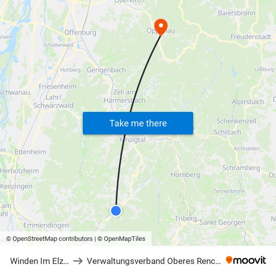 Winden Im Elztal to Verwaltungsverband Oberes Renchtal map