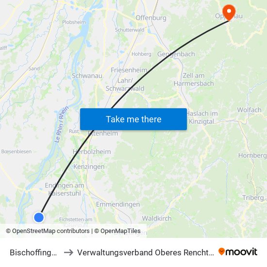 Bischoffingen to Verwaltungsverband Oberes Renchtal map