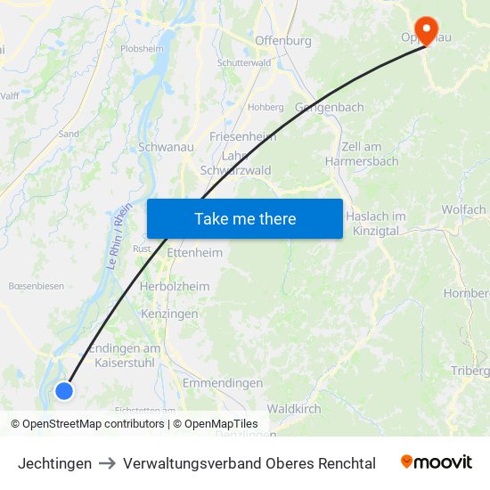 Jechtingen to Verwaltungsverband Oberes Renchtal map