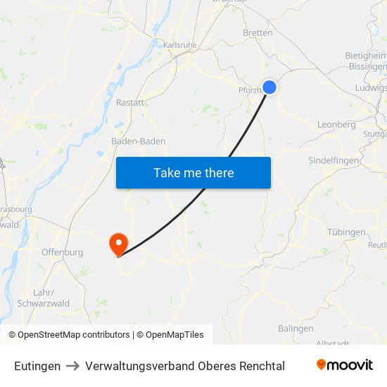 Eutingen to Verwaltungsverband Oberes Renchtal map