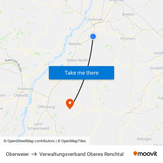 Oberweier to Verwaltungsverband Oberes Renchtal map