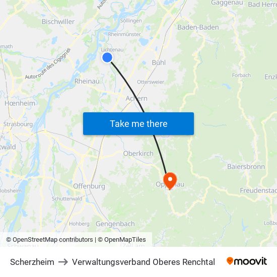 Scherzheim to Verwaltungsverband Oberes Renchtal map