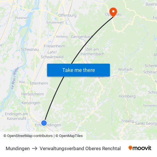 Mundingen to Verwaltungsverband Oberes Renchtal map