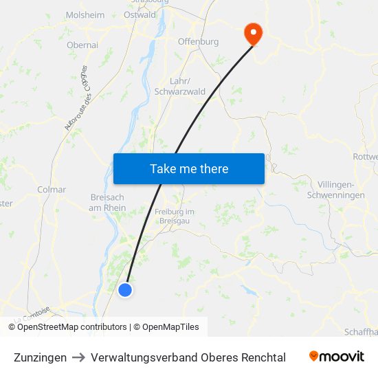 Zunzingen to Verwaltungsverband Oberes Renchtal map