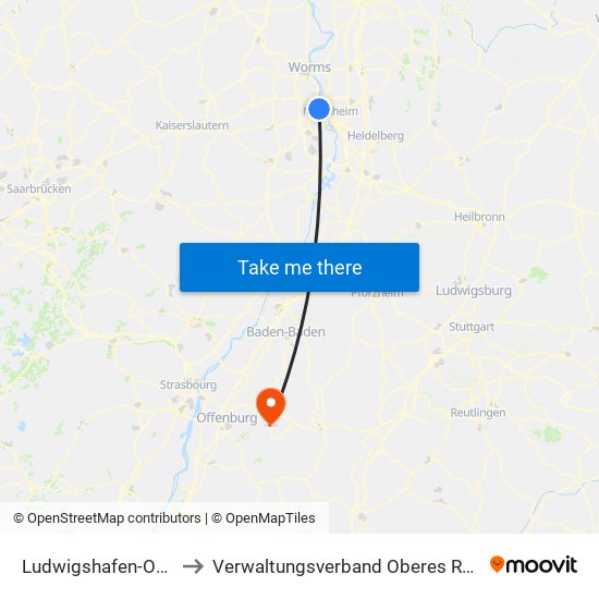 Ludwigshafen-Oppau to Verwaltungsverband Oberes Renchtal map