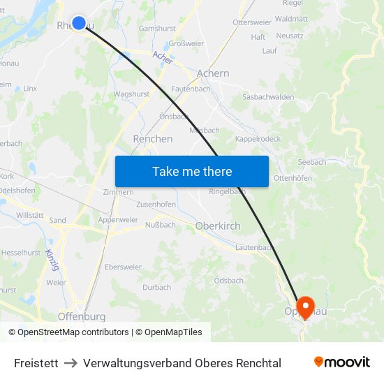 Freistett to Verwaltungsverband Oberes Renchtal map