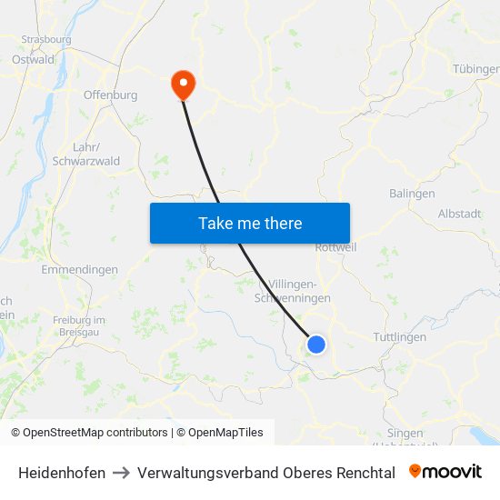 Heidenhofen to Verwaltungsverband Oberes Renchtal map