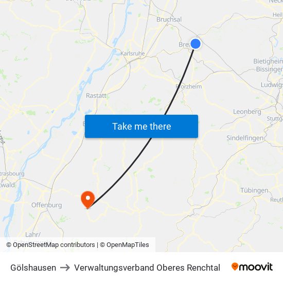 Gölshausen to Verwaltungsverband Oberes Renchtal map