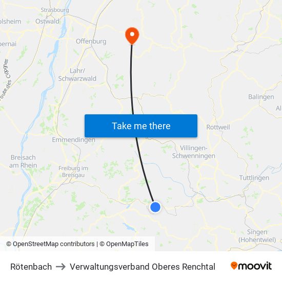 Rötenbach to Verwaltungsverband Oberes Renchtal map