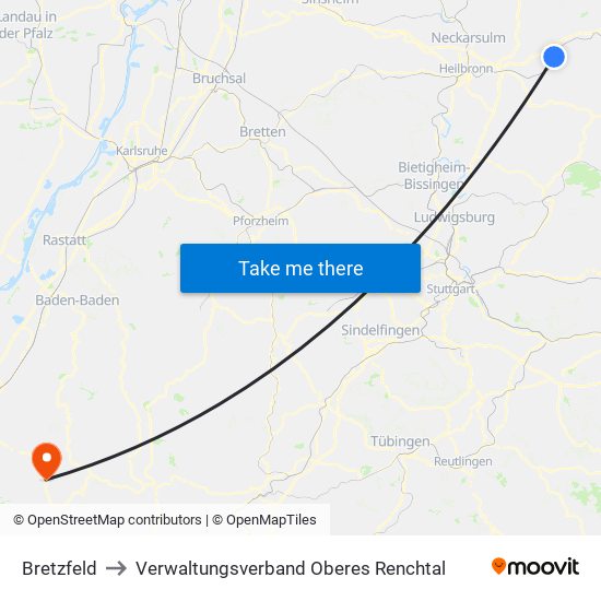 Bretzfeld to Verwaltungsverband Oberes Renchtal map