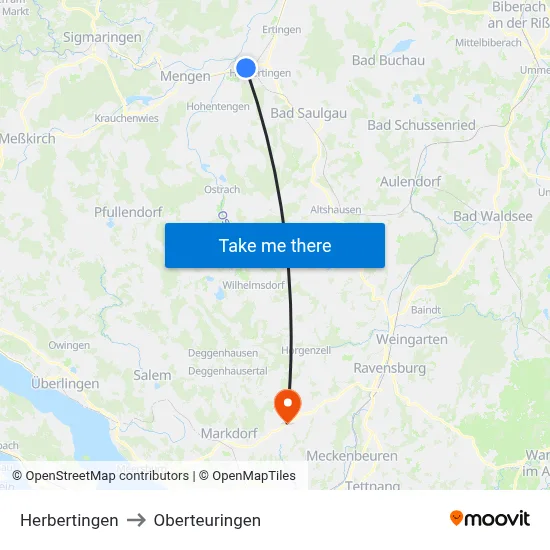 Herbertingen to Oberteuringen map