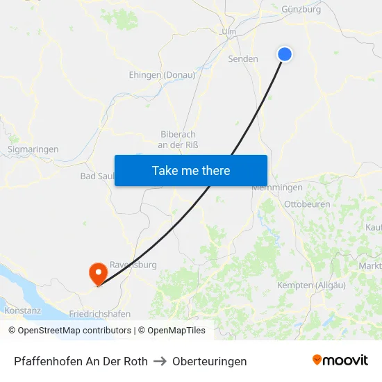 Pfaffenhofen An Der Roth to Oberteuringen map