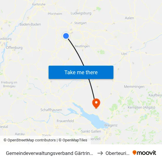 Gemeindeverwaltungsverband Gärtringen/Ehningen to Oberteuringen map