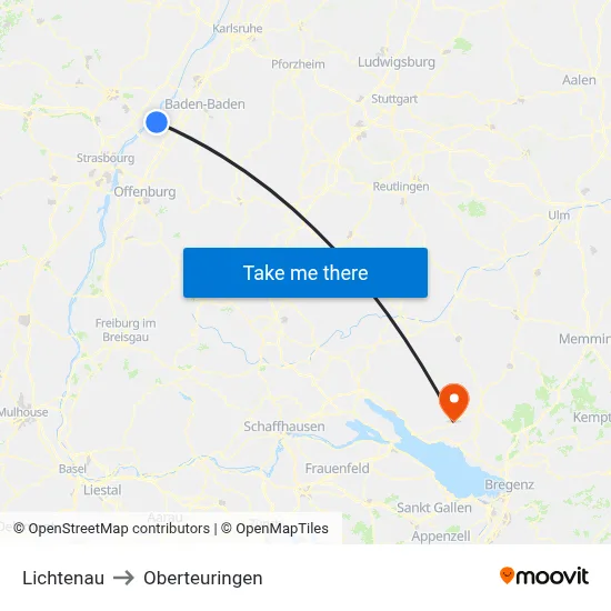Lichtenau to Oberteuringen map