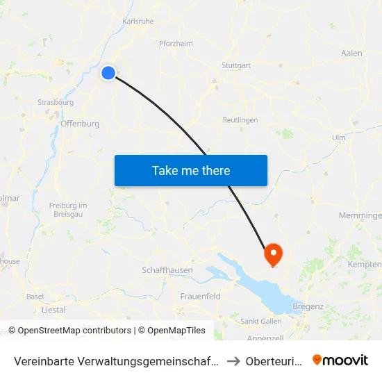 Vereinbarte Verwaltungsgemeinschaft Sinzheim to Oberteuringen map
