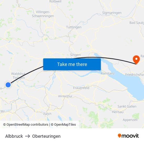 Albbruck to Oberteuringen map