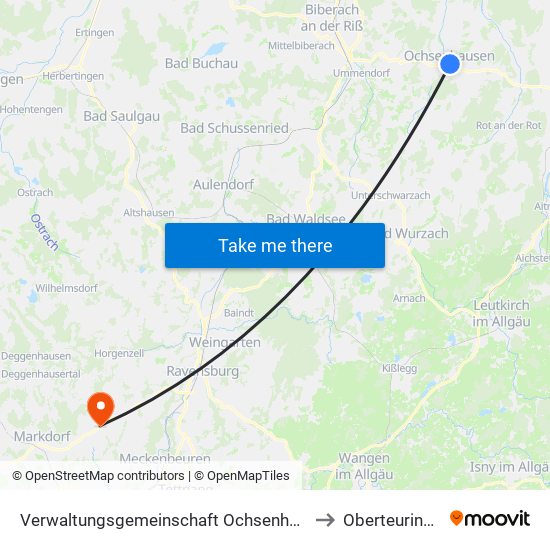 Verwaltungsgemeinschaft Ochsenhausen to Oberteuringen map