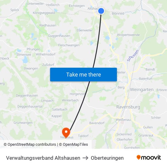 Verwaltungsverband Altshausen to Oberteuringen map