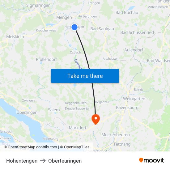 Hohentengen to Oberteuringen map