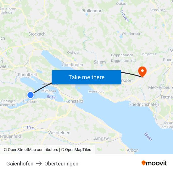 Gaienhofen to Oberteuringen map