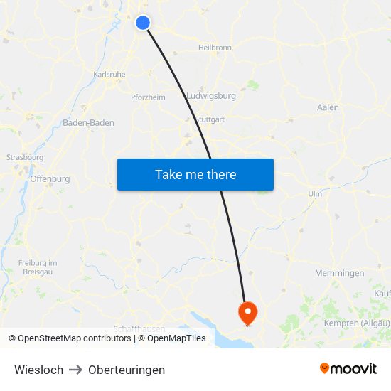 Wiesloch to Oberteuringen map