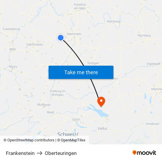 Frankenstein to Oberteuringen map