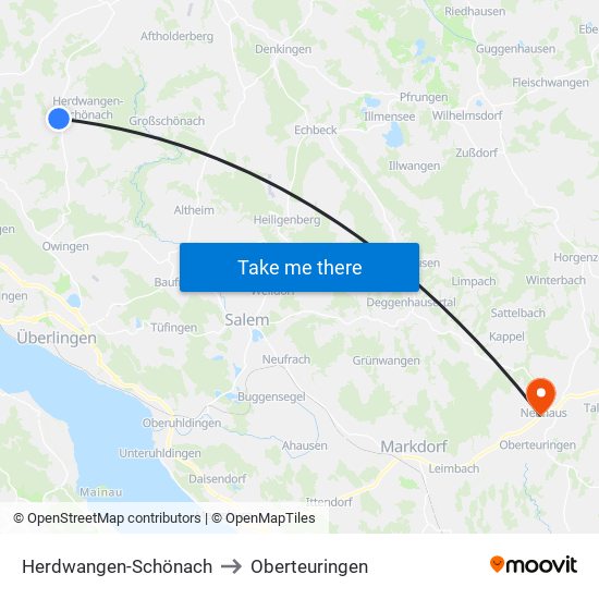 Herdwangen-Schönach to Oberteuringen map