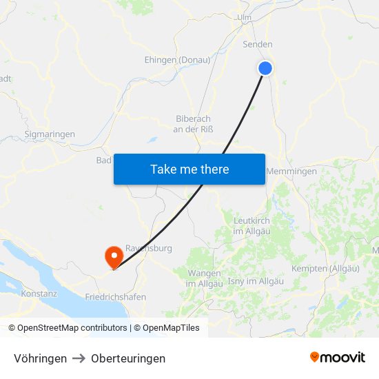 Vöhringen to Oberteuringen map