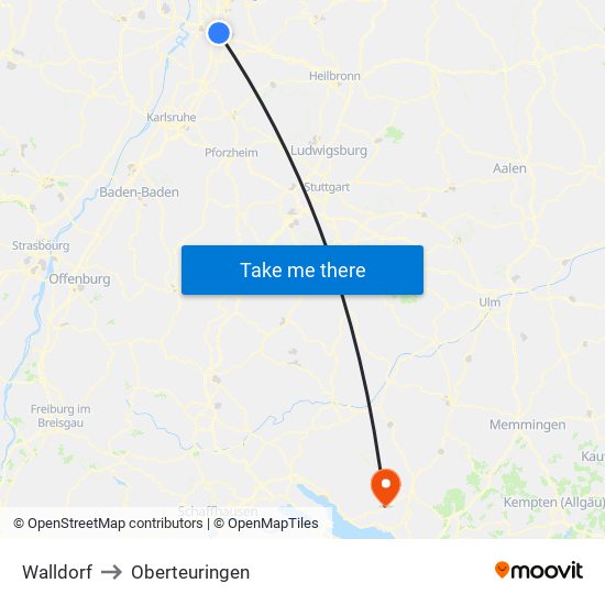 Walldorf to Oberteuringen map