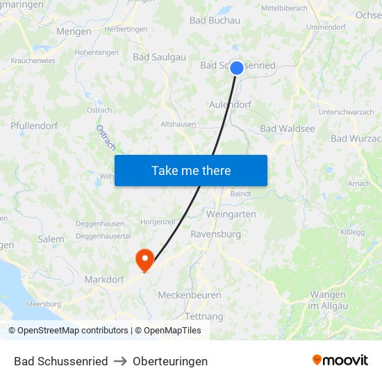 Bad Schussenried to Oberteuringen map