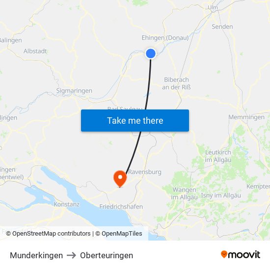 Munderkingen to Oberteuringen map