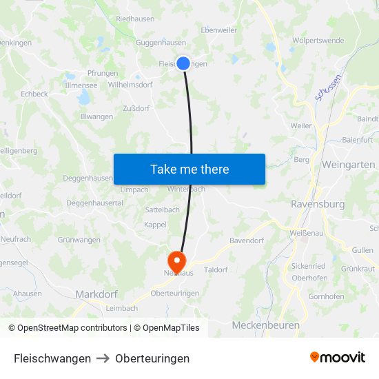 Fleischwangen to Oberteuringen map