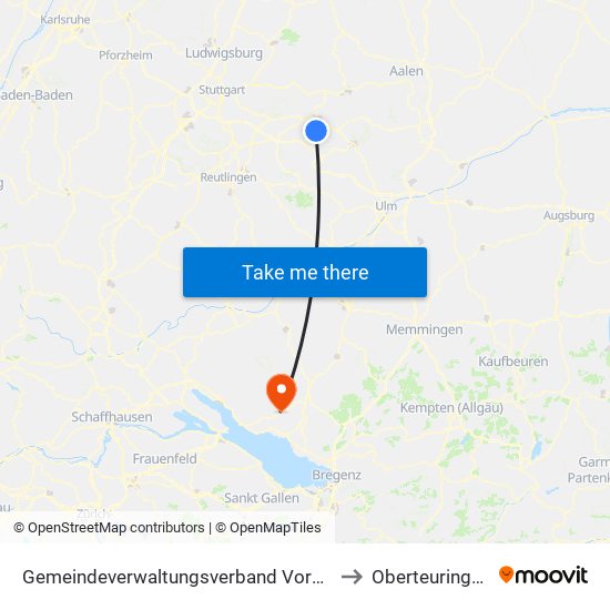 Gemeindeverwaltungsverband Voralb to Oberteuringen map
