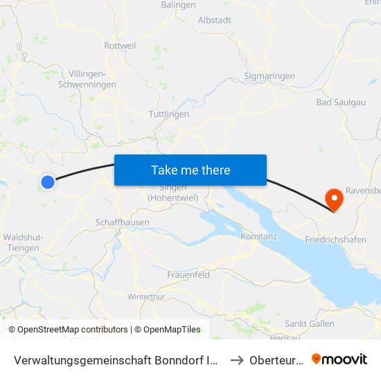 Verwaltungsgemeinschaft Bonndorf Im Schwarzwald to Oberteuringen map