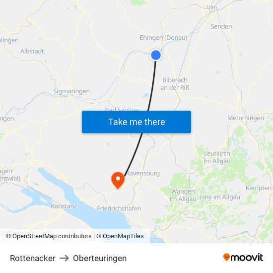 Rottenacker to Oberteuringen map