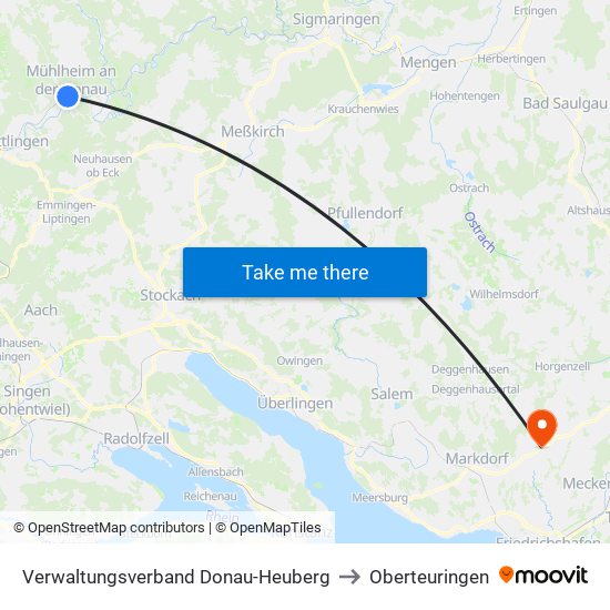 Verwaltungsverband Donau-Heuberg to Oberteuringen map