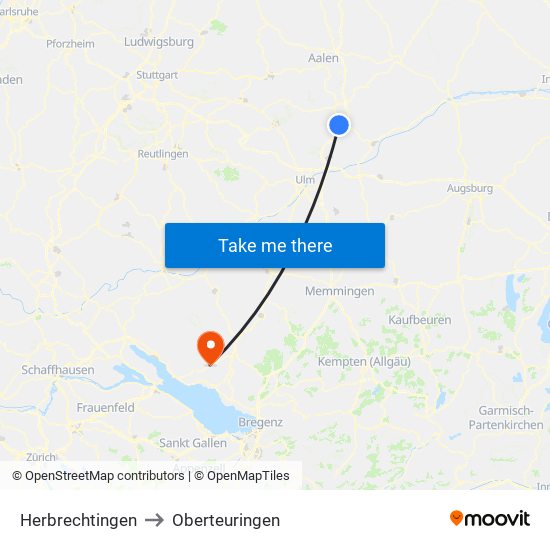 Herbrechtingen to Oberteuringen map