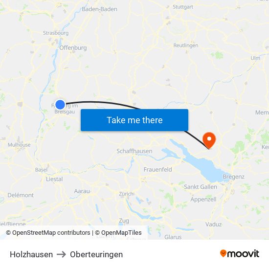 Holzhausen to Oberteuringen map