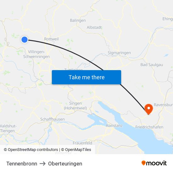 Tennenbronn to Oberteuringen map