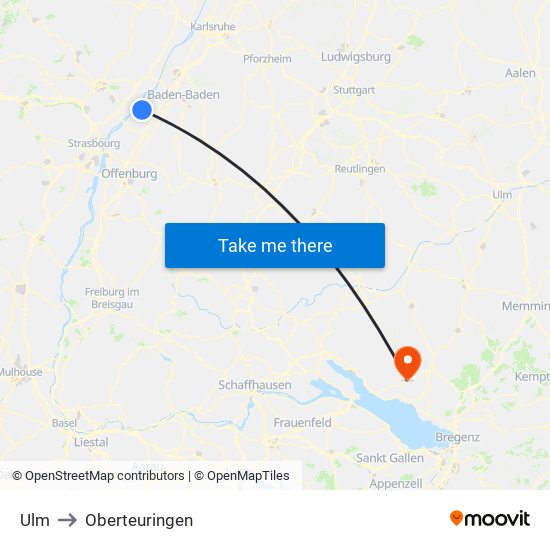 Ulm to Oberteuringen map