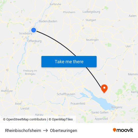 Rheinbischofsheim to Oberteuringen map